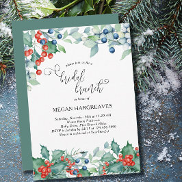 Convite Winter Berries Holly Watercolor Bridal Brunch