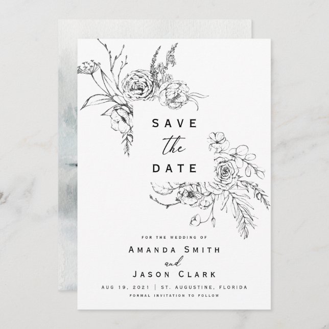 Convite Winter Black and White Save The Date Weding (Casam (Frente/Verso)