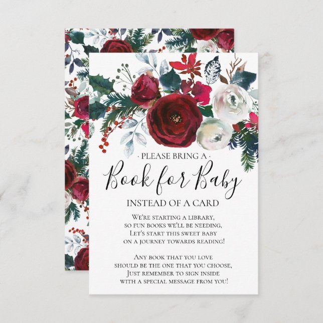 Convite Winter Bloom Floral Chá de fraldas Book para Bebê (Frente/Verso)