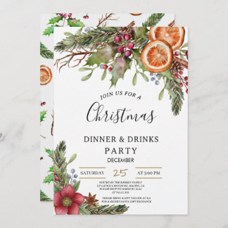 Convite Winter Botanical Christmas Invite | Rustic Dinner