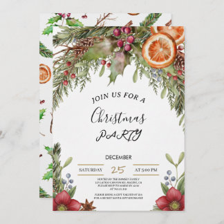 Convite Winter Botanical Christmas Invite | Rustic Dinner
