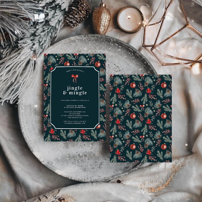 Convite Winter Botanicals Coquette Bow | Christmas Party (Criador carregado)