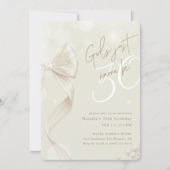 Convite Winter Bow Girls Just Want To Be 30 Birthday Party (Frente)