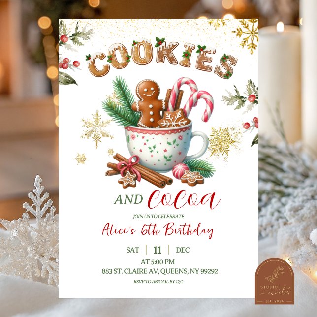 Convite Winter Christmas Cookies and Cocoa Birthday  (Criador carregado)