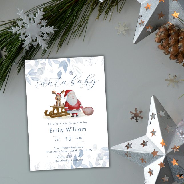 Convite Winter Christmas Santa Baby Shower  (Winter Christmas Santa Baby Shower Invitation)