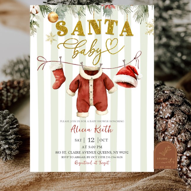 Convite Winter Christmas Santa Clothesline Baby Shower (Criador carregado)