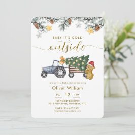 Convite Winter Christmas Tree Tractor Bear Baby Shower