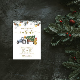 Convite Winter Christmas Tree Tractor Bear Baby Shower