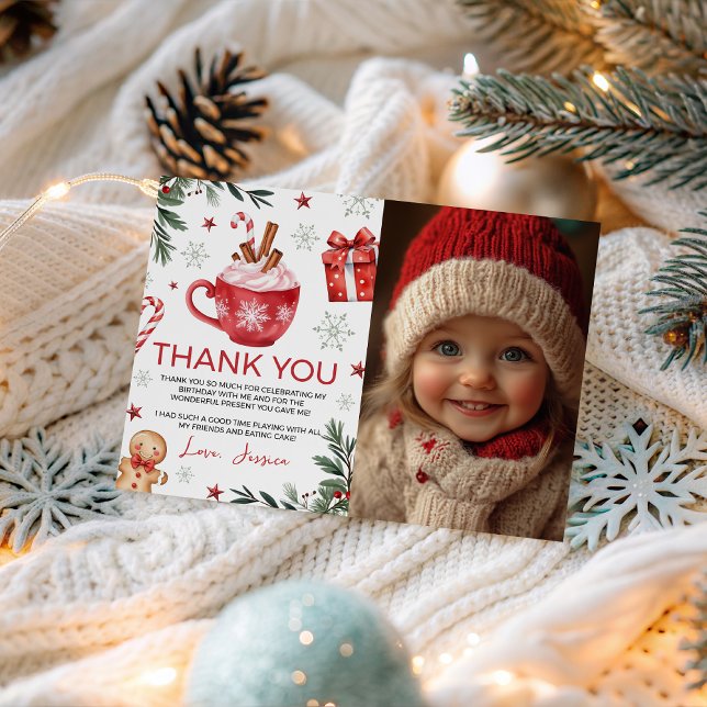 Convite Winter Cocoa Birthday Thank You Photo Card (Criador carregado)