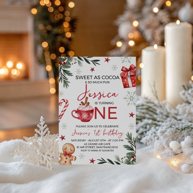 Convite Winter Cocoa First Birthday Invite (Criador carregado)