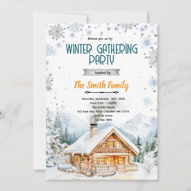 Convite Winter cozy cabin party invitation (Frente)