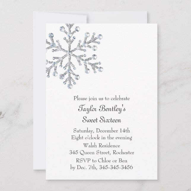 Convite Winter Crystal Sweet 16th Birthday Invite (Frente)