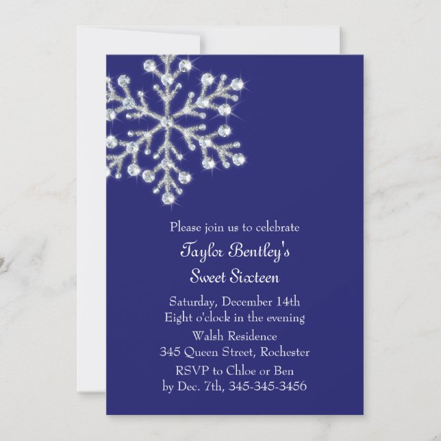 Convite Winter Crystal Sweet 16th Birthday Invite indigo (Frente)