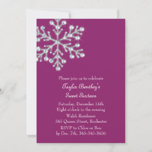 Convite Winter Crystal Sweet 16th Birthday Invite magenta