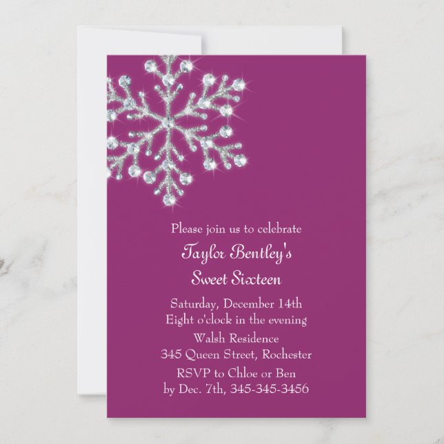 Convite Winter Crystal Sweet 16th Birthday Invite magenta (Frente)