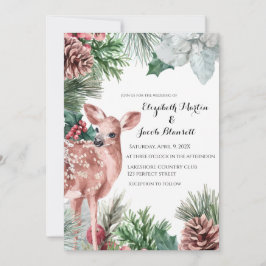 Convite Winter Deer, Pinecones e Holly Wedding