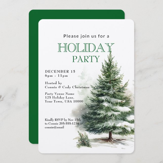 Convite Winter Everygreen Tree HOLIDAY PARTY (Frente/Verso)