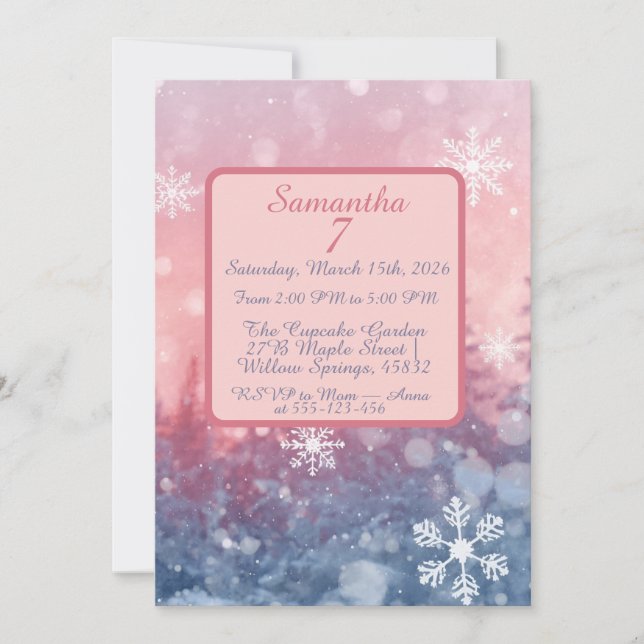 Convite Winter Fairy Tale Invitation, Romantic Snowflake  (Frente)