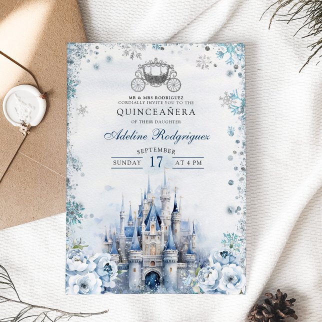 Convite Winter Fairytalle Castle Carruagem Quince Birthday (Criador carregado)
