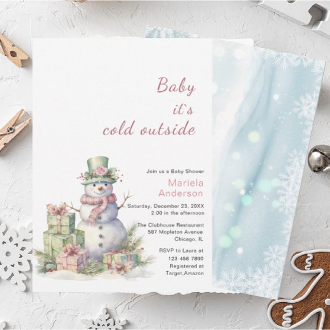 Convite Winter Feliz Natal Snowman Watercolor Baby Sho (Criador carregado)