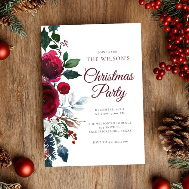 Convite Winter Festive Floral Christmas Invitation (Criador carregado)