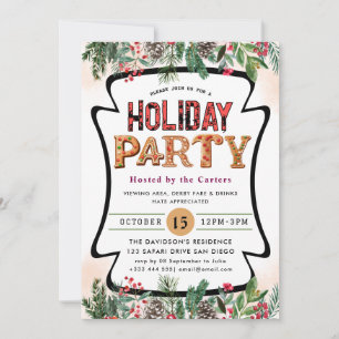 Convite Winter Floral Berries Holiday Party