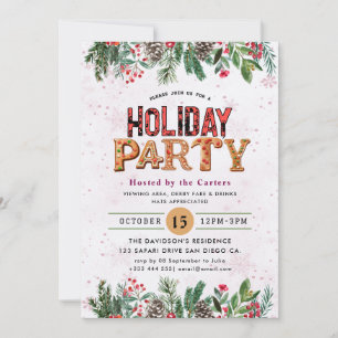 Convite Winter Floral Berries Holiday Party