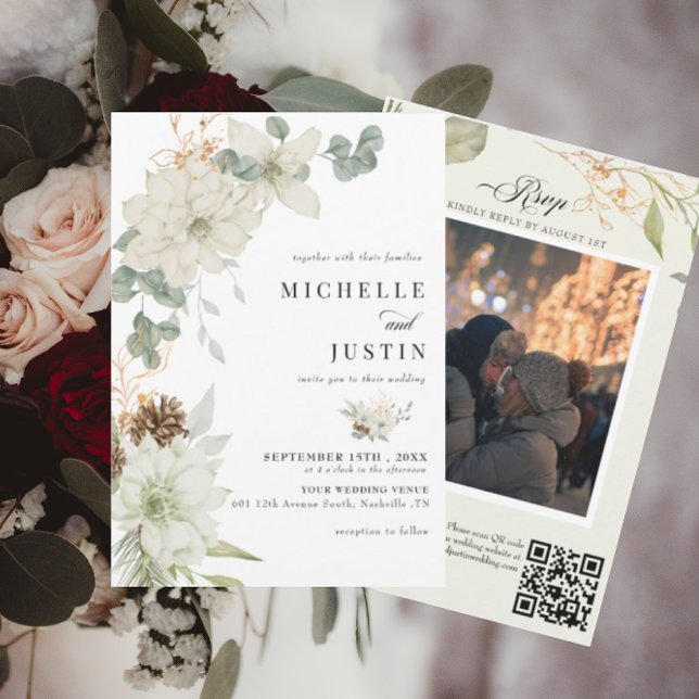 Convite Winter Floral | Casamento Rustic Photo (Criador carregado)
