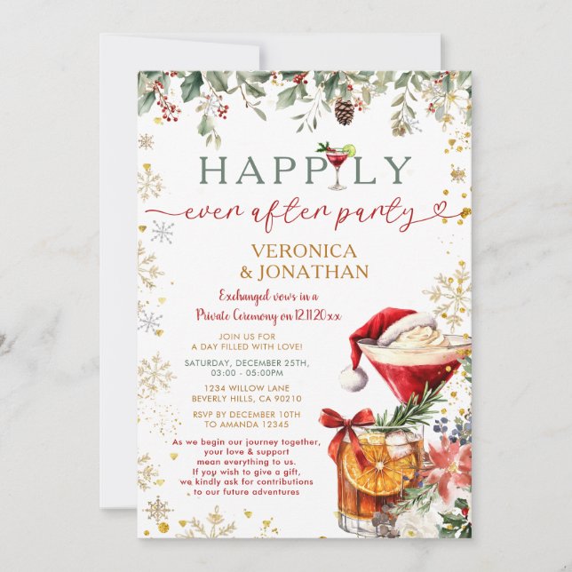 Convite Winter Floral Christmas Happily Ever After Party (Frente)