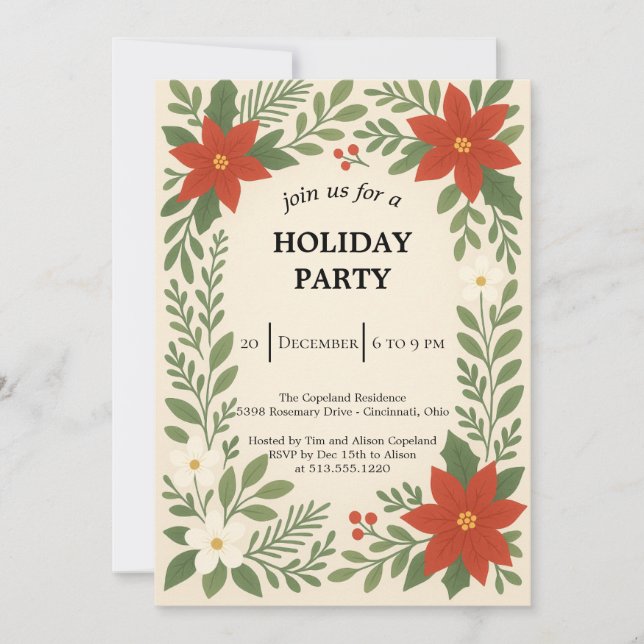 Convite winter floral christmas party (Frente)