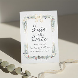 Convite Winter Floral Wedding Flat Save The Date Card
