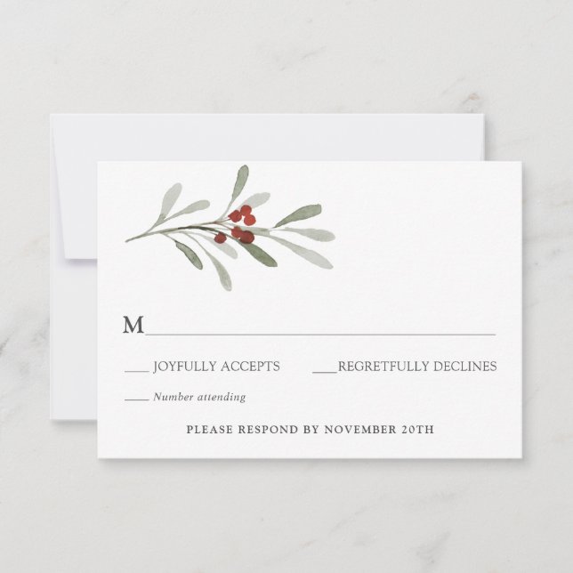 Convite Winter Florals and Evergreen Wedding RSVP (Frente)