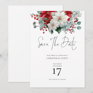Convite Winter Florals Poinsettia Christmas Save Date (Sal