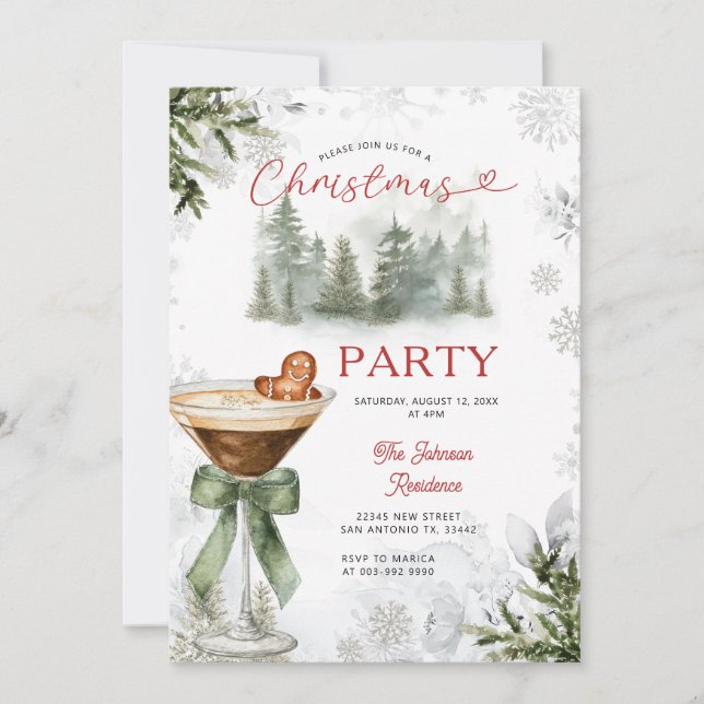 Convite Winter Forest Martini Christmas Party Invite (Frente)