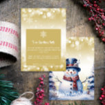 Convite Winter Forest Snowman Natal | Partido Dourado<br><div class="desc">Convide convidados para sua festa de férias com este Dourado convite para o Natal de Snowman, Festa de Natal da Floresta de inverno. Conite design apresenta um bonitinho bonitinho de neve em um charmoso chapéu e cachecol em uma cena de floresta de inverno com queda de neve. Personalize com os...</div>
