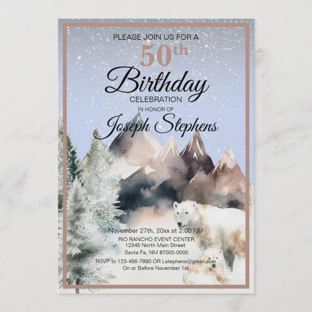 Convite Winter Forest Watercolor Birthday Invitation (Frente)