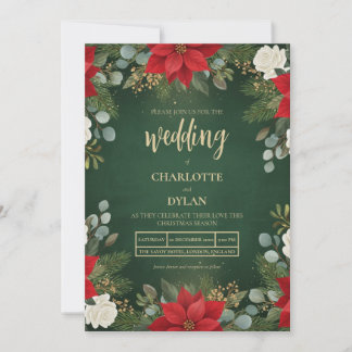 Convite Winter Green Velvet Christmas Floral Wedding