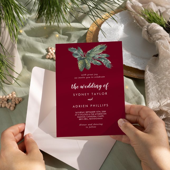 Convite Winter Greenery Burgundy O Casamento De (Criador carregado)