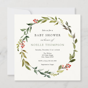 Convite Winter Greenery e Holly Chá de fraldas Invitation