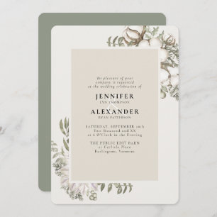Convite Winter Greenery Floral Green RSVP Código QR Casame