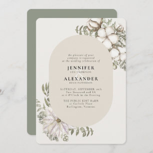 Convite Winter Greenery Floral Oval RSVP Código QR Casamen