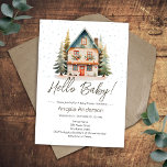 Convite Winter Hello Baby Christmas Cotage Chá de fraldas<br><div class="desc">Winter Watercolor Hello Baby Forest Christmas Cottage temed chá de fraldas. Disponível como um download digital imprimível. Excelente para a temporada de inverno. Vamos constrói algo exclusivo para a sua festa de chá de fraldas! Descarregamento personalizado,  personalizado,  editável,  aquarela,  inverno,  bagas,  florestas,  Natal,  cabana,  chalé,  feriado doméstico. ilustração química</div>