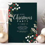 Convite Winter Holly Berries Festa Floral de Natal<br><div class="desc">Celebre a estação com este elegante convite de festas de Natal com um belo design floral de inverno. Adorado com bagas sagradas e delicadas flores brancas, este convite é perfeito para uma festa festiva. O fundo verde escuro destaca os florais alegres, dando a ele um olhar moderno, mas clássico. Personalize...</div>