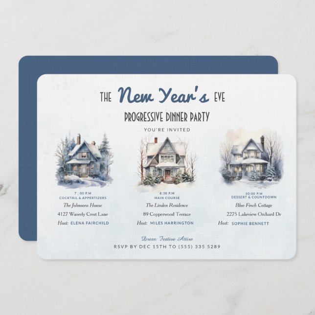 Convite Winter Homes New Year's Eve Progressive Dinner (Frente/Verso)