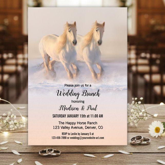 Convite Winter Horses Wedding Brunch (Winter wedding brunch invitation featuring two horses running in the snow.)