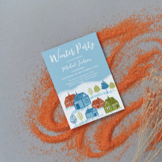 Convite Winter houses Birthday Party Baby