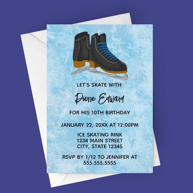 Convite Winter Ice Skates Birthday Invitation (Black Figure skates, Winter Ice Skating Birthday Party)