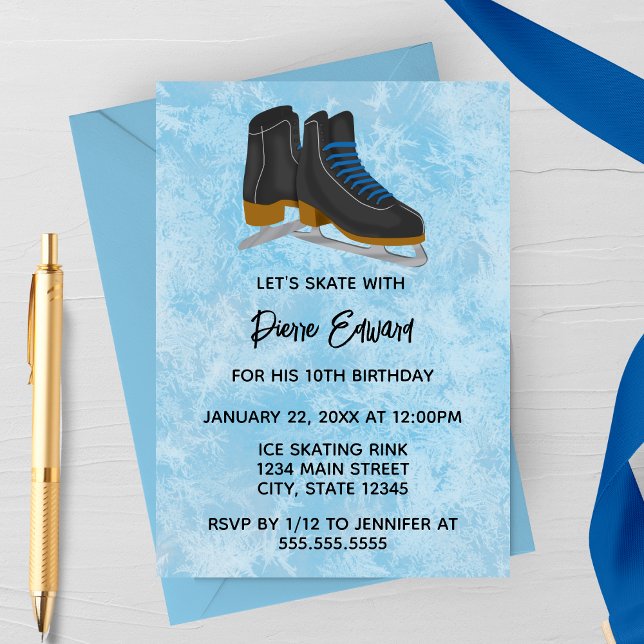 Convite Winter Ice Skates Birthday Invitation (Criador carregado)