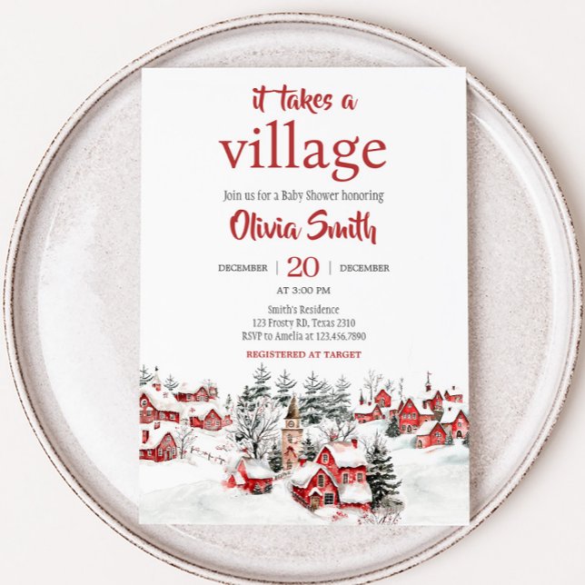 Convite Winter It take a village Chá de fraldas (It Take a Village Baby Shower Invitation)