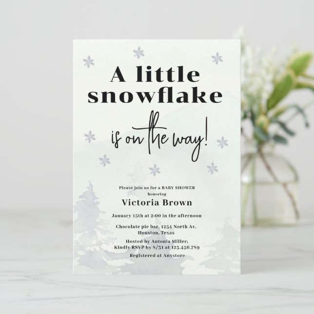 Convite Winter Little Snowflake Baby Shower Invitation (Em pé/Frente)